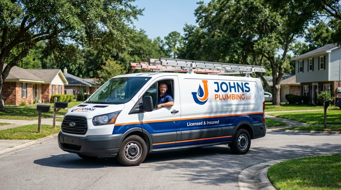 Johns Plumbing LLC service van in Forest Park, GA