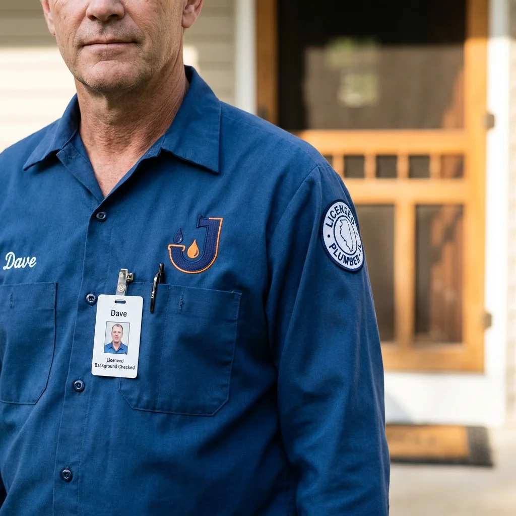 Licensed plumber showing ID badge in Forest Park, GA