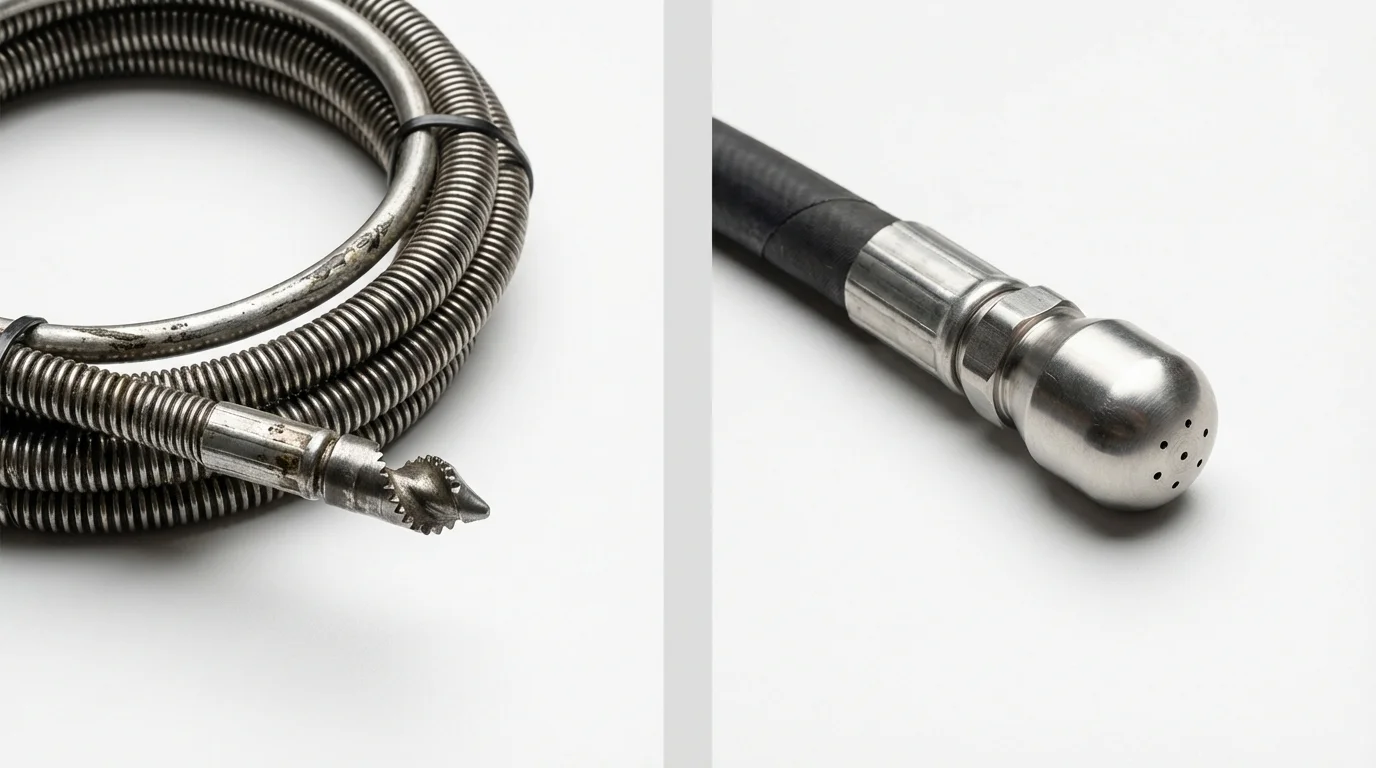 Drain snake cable and hydro jetting nozzle used for drain cleaning in Forest Park, GA