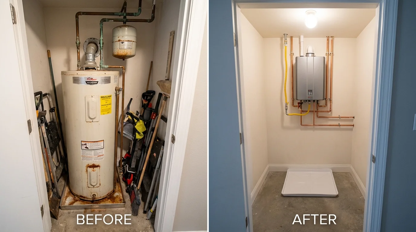 Tank water heater versus wall-mounted tankless unit comparison for Forest Park, GA homeowners