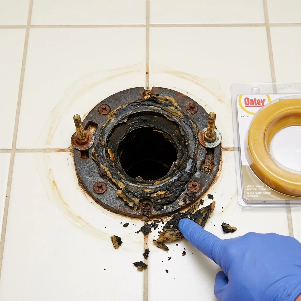Failed wax ring showing water seepage at the base of a toilet in a Forest Park, GA home